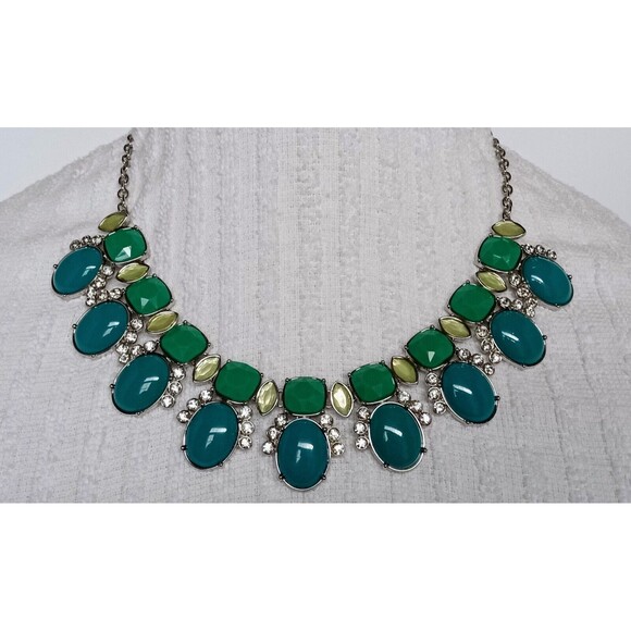 Lia Sophia Blue and Green Geometric Bib Style Statement Necklace - Picture 1 of 7